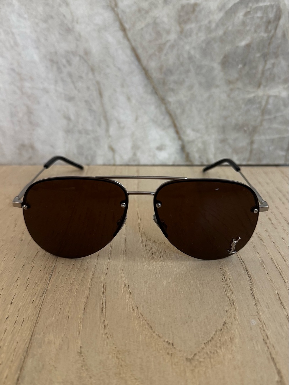 YSL Black Aviator Sunglasses with Silver Frame - Stylish Men’s Eyewear